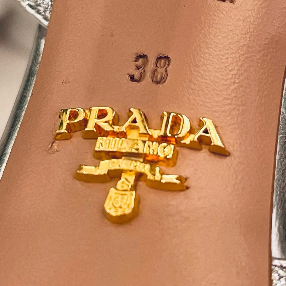 PRADA SILVER GLITTER STRAP PLATFORM SHOES - Picture 11 of 13